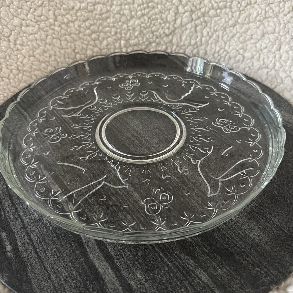 Vintage MCM Indiana Glass "Spring‎ Garden" 11 7/8 Inch Platter Scalloped Edge